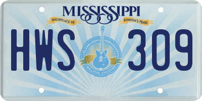 MS license plate HWS309