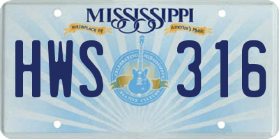 MS license plate HWS316