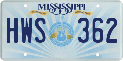MS license plate HWS362