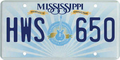 MS license plate HWS650
