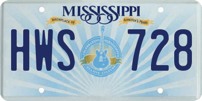 MS license plate HWS728