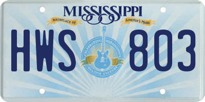 MS license plate HWS803
