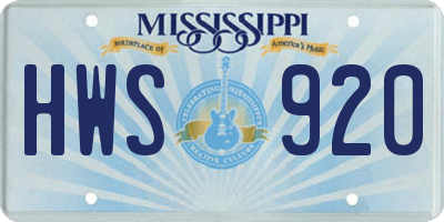 MS license plate HWS920