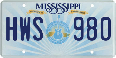 MS license plate HWS980
