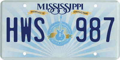 MS license plate HWS987