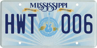 MS license plate HWT006