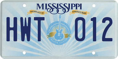 MS license plate HWT012