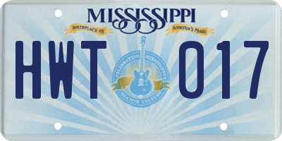 MS license plate HWT017