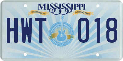 MS license plate HWT018