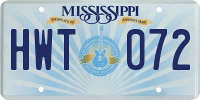 MS license plate HWT072