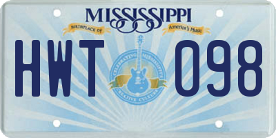 MS license plate HWT098