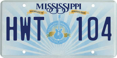 MS license plate HWT104