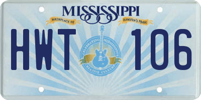 MS license plate HWT106