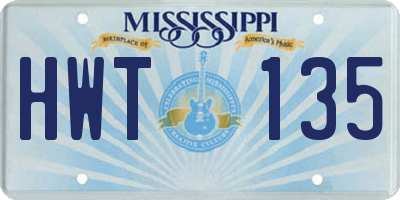 MS license plate HWT135