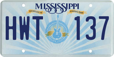 MS license plate HWT137
