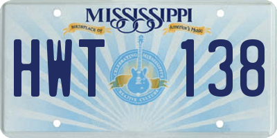 MS license plate HWT138
