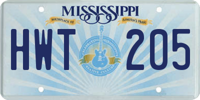 MS license plate HWT205