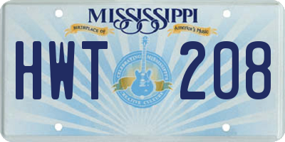 MS license plate HWT208