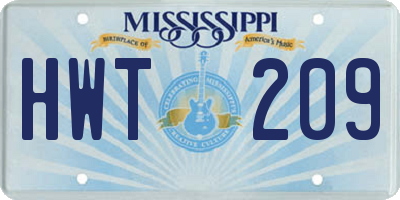 MS license plate HWT209