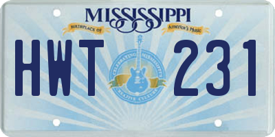 MS license plate HWT231