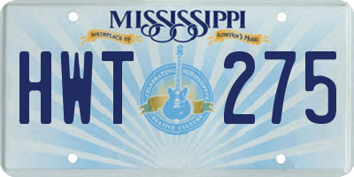 MS license plate HWT275