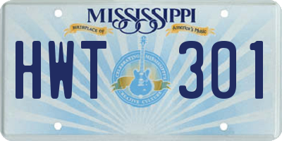 MS license plate HWT301