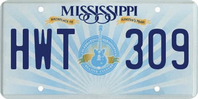 MS license plate HWT309