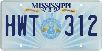 MS license plate HWT312