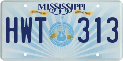 MS license plate HWT313