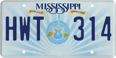 MS license plate HWT314
