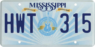 MS license plate HWT315