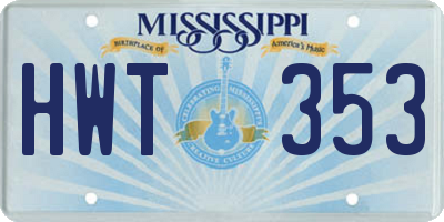 MS license plate HWT353