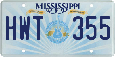 MS license plate HWT355