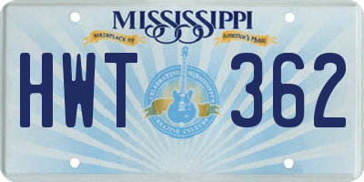 MS license plate HWT362