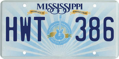 MS license plate HWT386