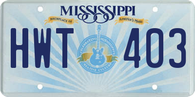 MS license plate HWT403