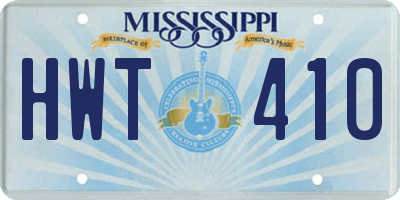 MS license plate HWT410