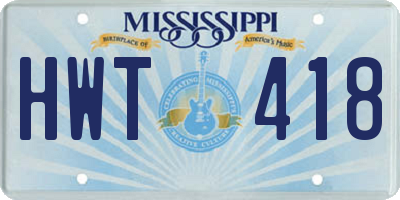 MS license plate HWT418