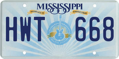 MS license plate HWT668