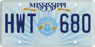 MS license plate HWT680