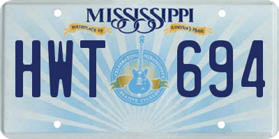 MS license plate HWT694