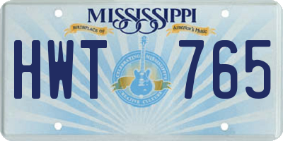 MS license plate HWT765