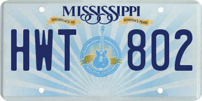 MS license plate HWT802