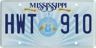 MS license plate HWT910