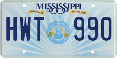 MS license plate HWT990