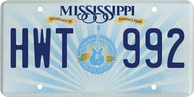 MS license plate HWT992