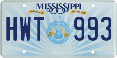 MS license plate HWT993