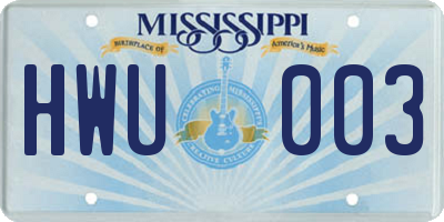 MS license plate HWU003