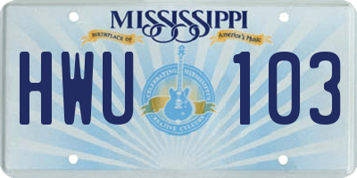 MS license plate HWU103