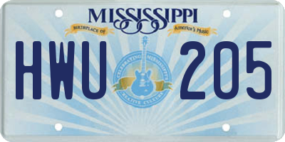 MS license plate HWU205